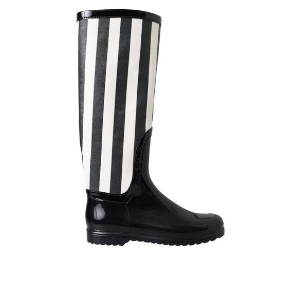 Dolce & Gabbana Black Rubber Knee High Flat Boots Women's Shoes